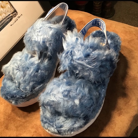 UGG NIB AUTHENTIC FLUFF SUGAR SANDAL IN BLUE & WHITE SOLE PLATFORM SLIPP… - Picture 4 of 13